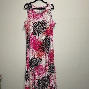 Maxi dress with flared bottom - Fuscia/White/Black - 2X